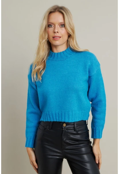 Kadın Mavi Kısa Triko Kazak YV301