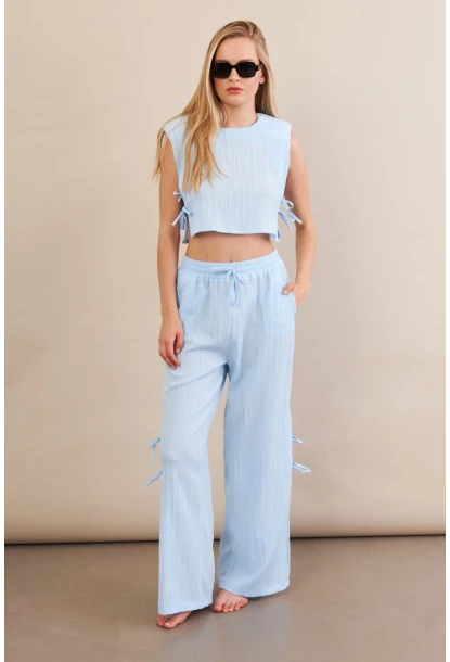 Kadın Mavi Omuzları Vatkalı Alt Üst Takım KED002