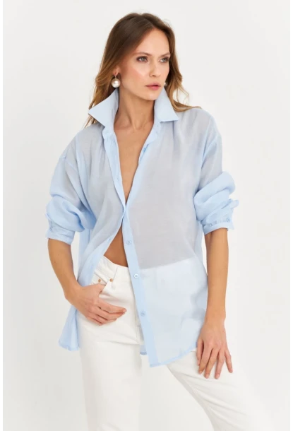 Kadın Mavi Sırtı Açık Gömlek MOD2369-90