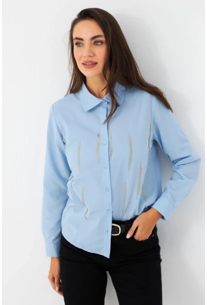 Kadın Mavi Taşlı Gömlek MZER412