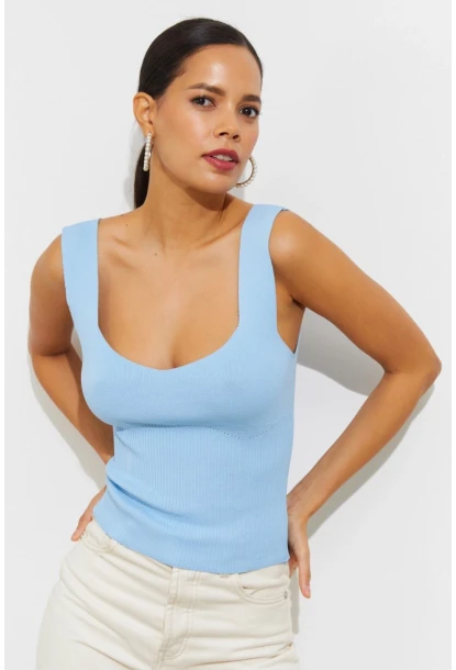 Kadın Mavi Triko Atlet YV117