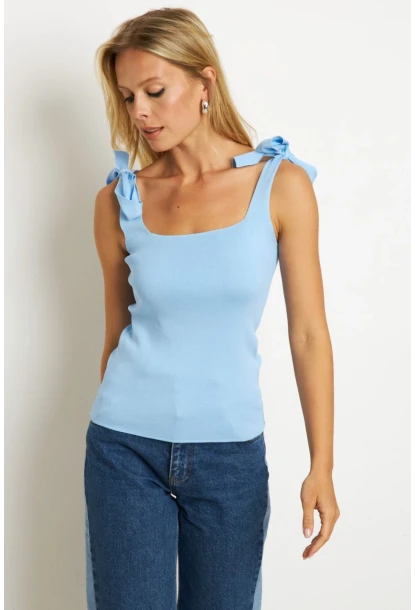 Kadın Mavi Triko Bluz YV236