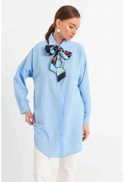 Kadın Mavi Tunik Gömlek MZER428