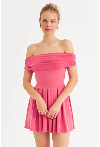 Kadın Mercan Madonna Yaka Mini Elbise MON1262-1