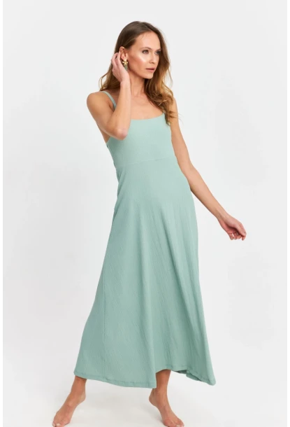 Kadın Mint Askılı Bürümcük Midi Elbise EY3057