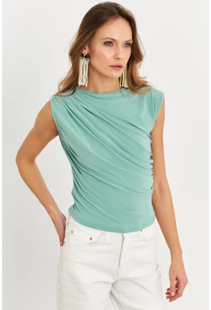 Kadın Mint Büzgülü Kolsuz Bluz LPP1205-90