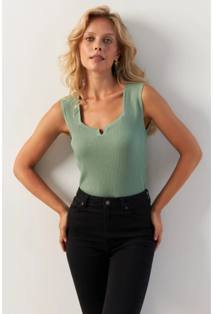 Kadın Mint Kare Yaka Triko Bluz SMT243