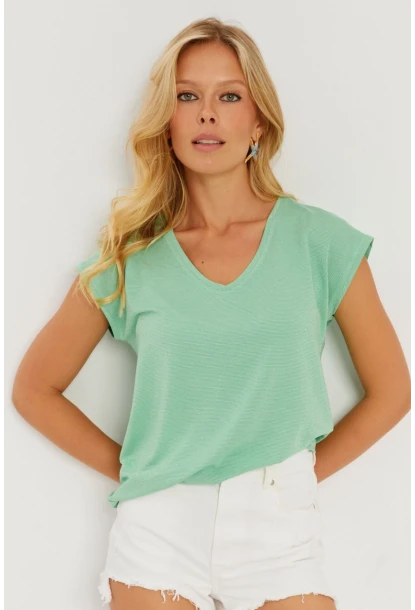 Kadın Mint V Yaka Simli Bluz RX436