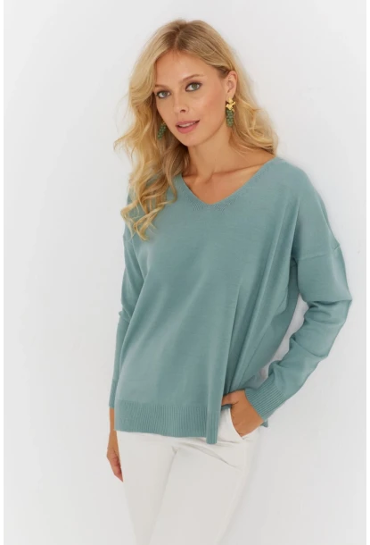 Kadın Mint V Yaka Triko Kazak YİL549