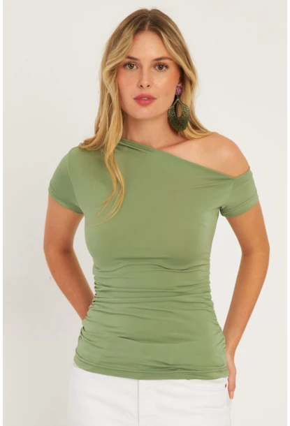 Kadın Mint Yanları Büzgülü Bluz YZ1017