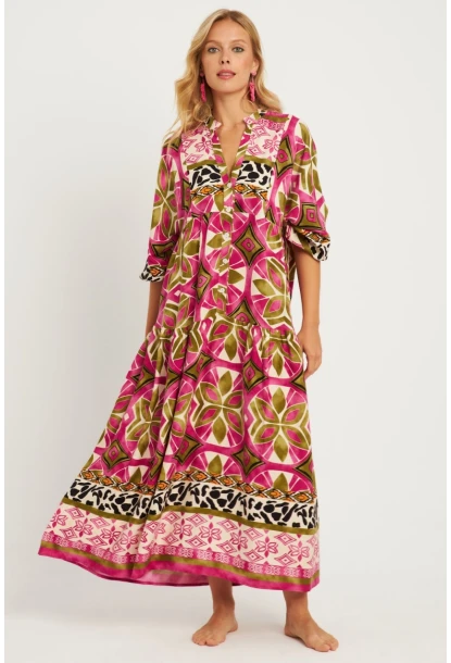 Kadın Mor Desenli Midi Elbise GÇ169