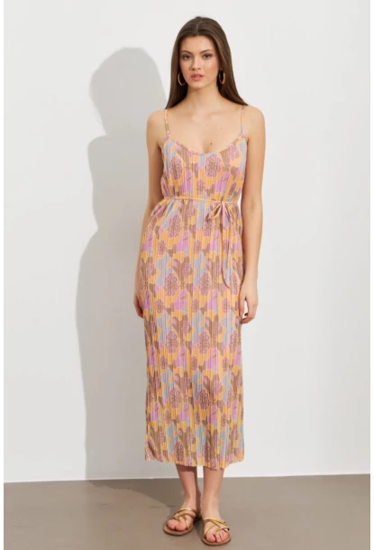 Kadın Multi Astarlı Desenli Midi Elbise TOP08