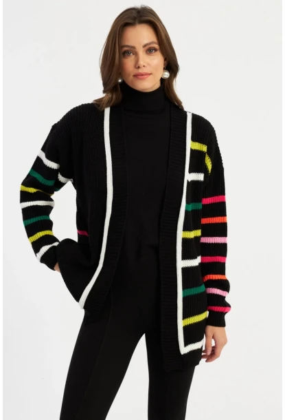 Kadın Multi Çizgili Triko Hırka MSMT2427