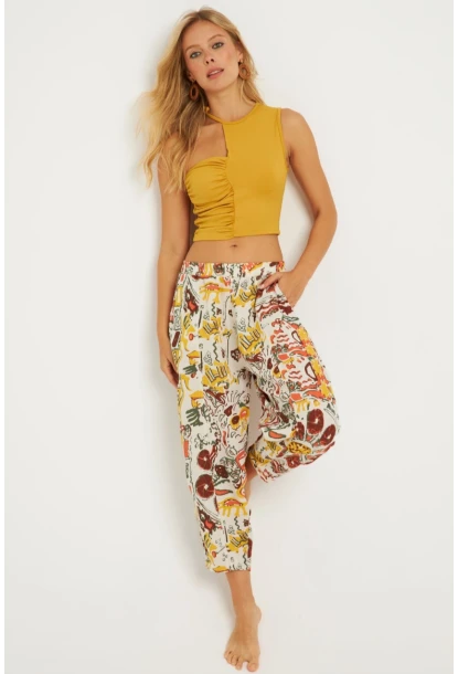 Kadın Multi Desenli Keten Şalvar Pantolon K1253