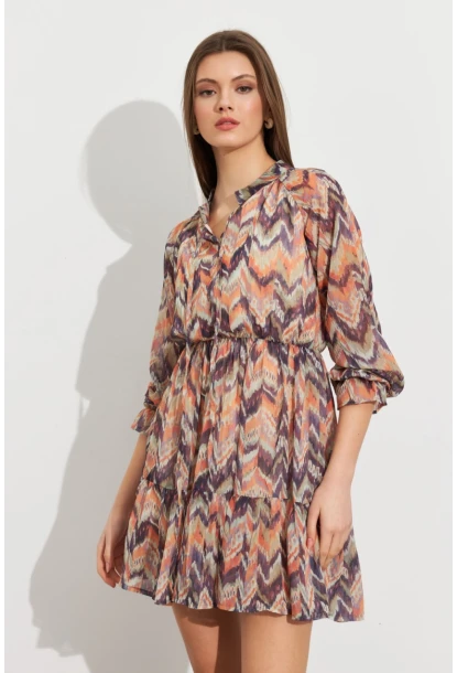 Kadın Multi Desenli Şifon Mini Elbise ROP107