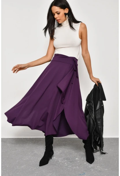 Kadın Mürdüm Asimetrik Etek LV52
