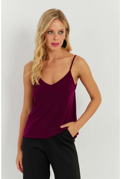 Kadın Mürdüm Askılı Bluz AYD269