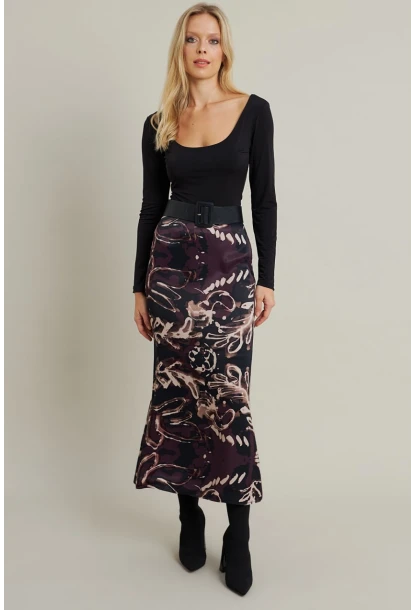 Kadın Mürdüm Desenli Saten Etek MCAR1060