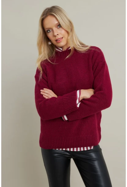 Kadın Mürdüm Triko Kazak AYD390