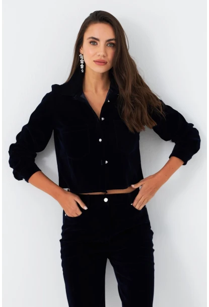 Kadın Parlament Taş Düğmeli Kadife Gömlek Ceket CAR1075