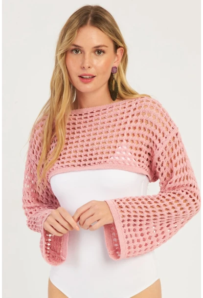 Kadın Pembe Ajurlu Bolero YV115