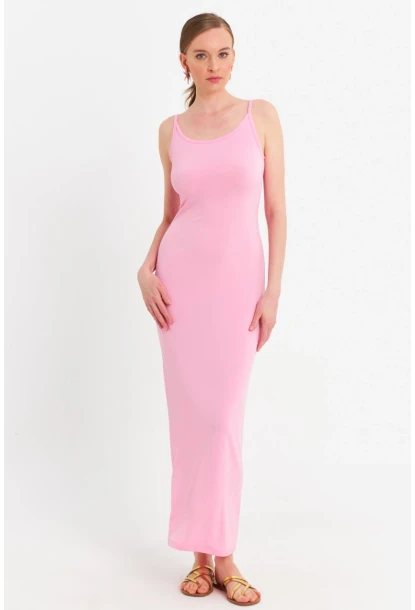 Kadın Pembe Ayarlanabilir Askılı Maxi Elbise MEN2004