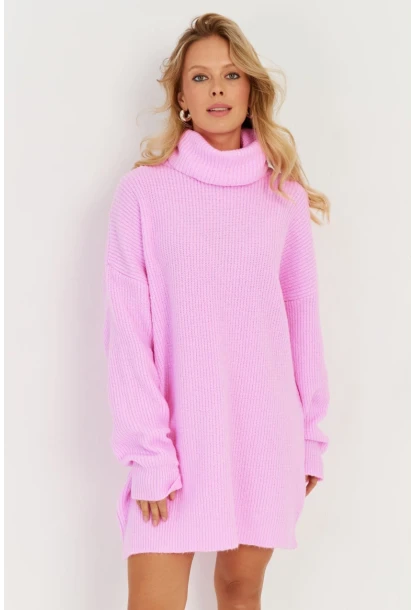 Kadın Pembe Balıkçı Yaka Triko Tunik KZ2504