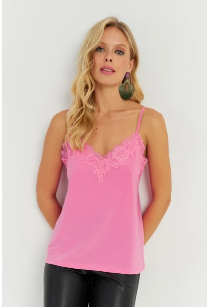 Kadın Pembe Dantel Detaylı Atlet AYD265