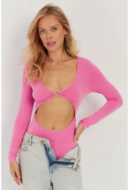Kadın Pembe Dekolteli Çıtçıtlı Body MEN2026