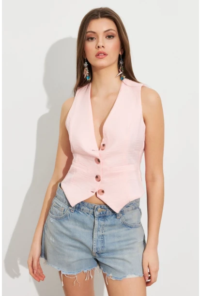 Kadın Pembe Keten Astarlı Yelek TW60046