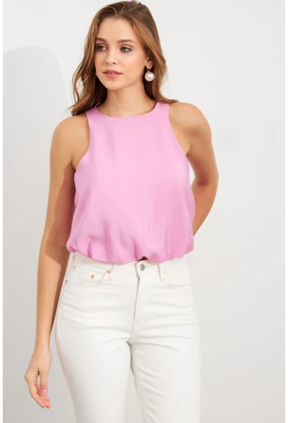 Kadın Pembe Kolsuz Balon Bluz SAN101