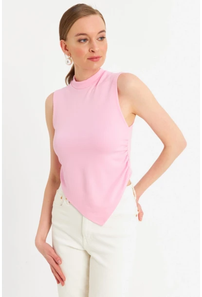 Kadın Pembe Kolsuz Crop Bluz ZH07