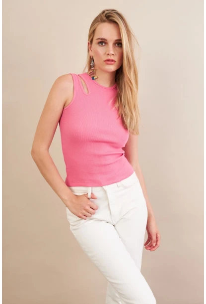 Kadın Pembe Omuz Pencereli Bluz MK20