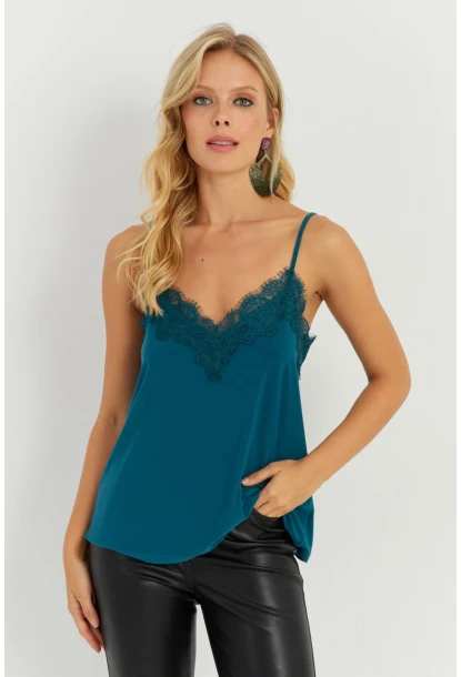 Kadın Petrol Dantel Detaylı Atlet AYD265