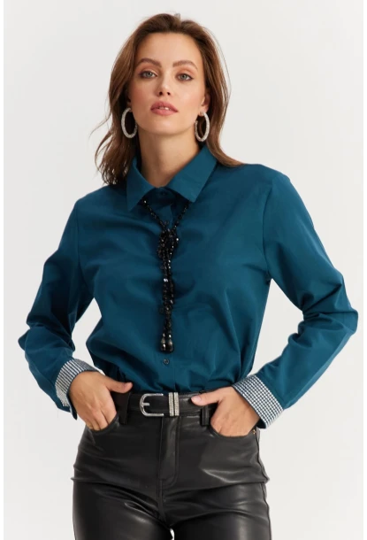 Kadın Petrol Manşeti Taşlı Gömlek ZER415