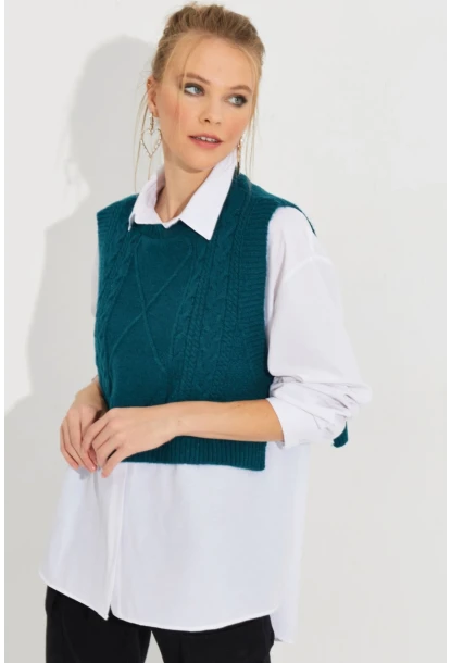 Kadın Petrol Yanları Bağlamalı Süveter YV210