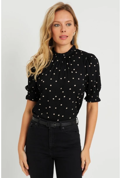 Kadın Puantiyeli Bluz Siyah AYD283