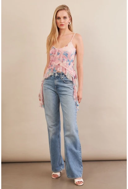 Kadın Pudra Desenli Fırfırlı Şifon Bluz FS033