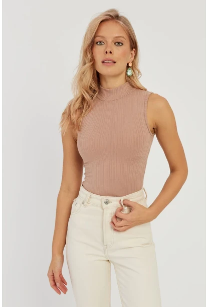 Kadın Pudra Fitilli Kolsuz Bluz LPP1261