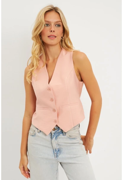 Kadın Pudra Keten Astarlı Yelek TW60046