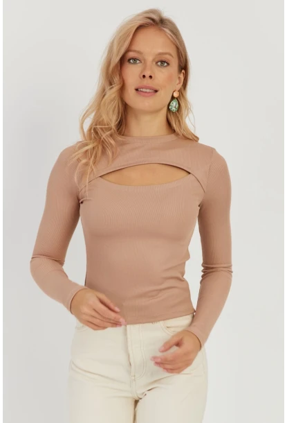 Kadın Pudra Pencereli Bluz LPP1256