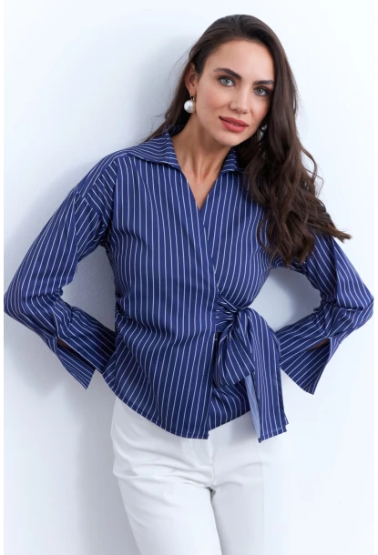 Kadın Saks Bağlamalı Gömlek KED171