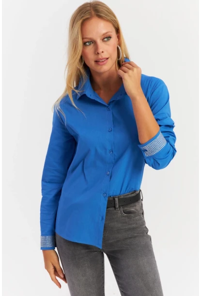 Kadın Saks Manşeti Taşlı Gömlek ZER415