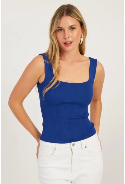 Kadın Saks Triko Bluz SMT224