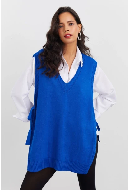 Kadın Saks Triko Süveter YV103