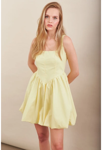 Kadın Sarı Askılı Mini Balon Elbise ERL105