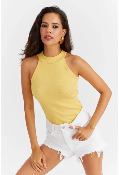 Kadın Sarı Kaşkorse Kolsuz Bluz Yİ1566