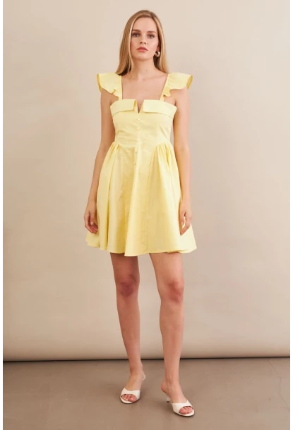 Kadın Sarı Midi Dokuma Elbise PSG1010