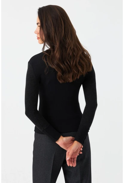 Kadın Siyah-Antrasit Kol Aksesuarlı Kaşkorse Bluz MTF44