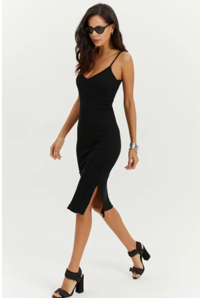 Kadın Siyah Askılı Kaşkorse Elbise CG236